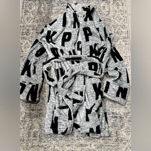 PINK Victoria’s Secret Cozy Hooded Robe – Gray & Black Logo Print Ultra Soft